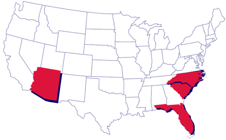 Map of US showing service areas